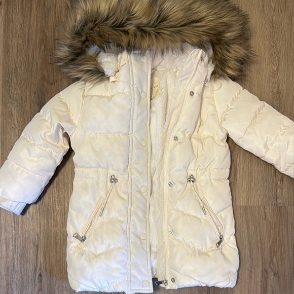 Copper Key Other - Copper Key Cream Puffer Jacket with Brown Faux Fur Hood LIKE NEW